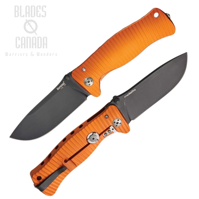 Lion Steel SR1A OB Molletta Framelock Folding Knife, D2 Black, Aluminum Orange